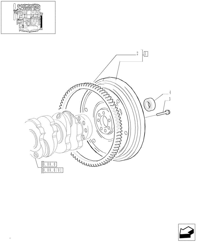 Схема запчастей Case IH JX60 - (0.08.3) - FLYWHEEL (01) - ENGINE
