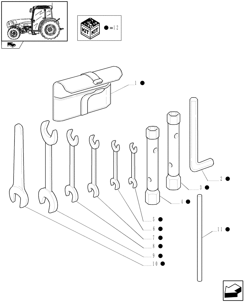 Схема запчастей Case IH FARMALL 105V - (1.90.5[02]) - SET OF TOOLS (10) - OPERATORS PLATFORM/CAB