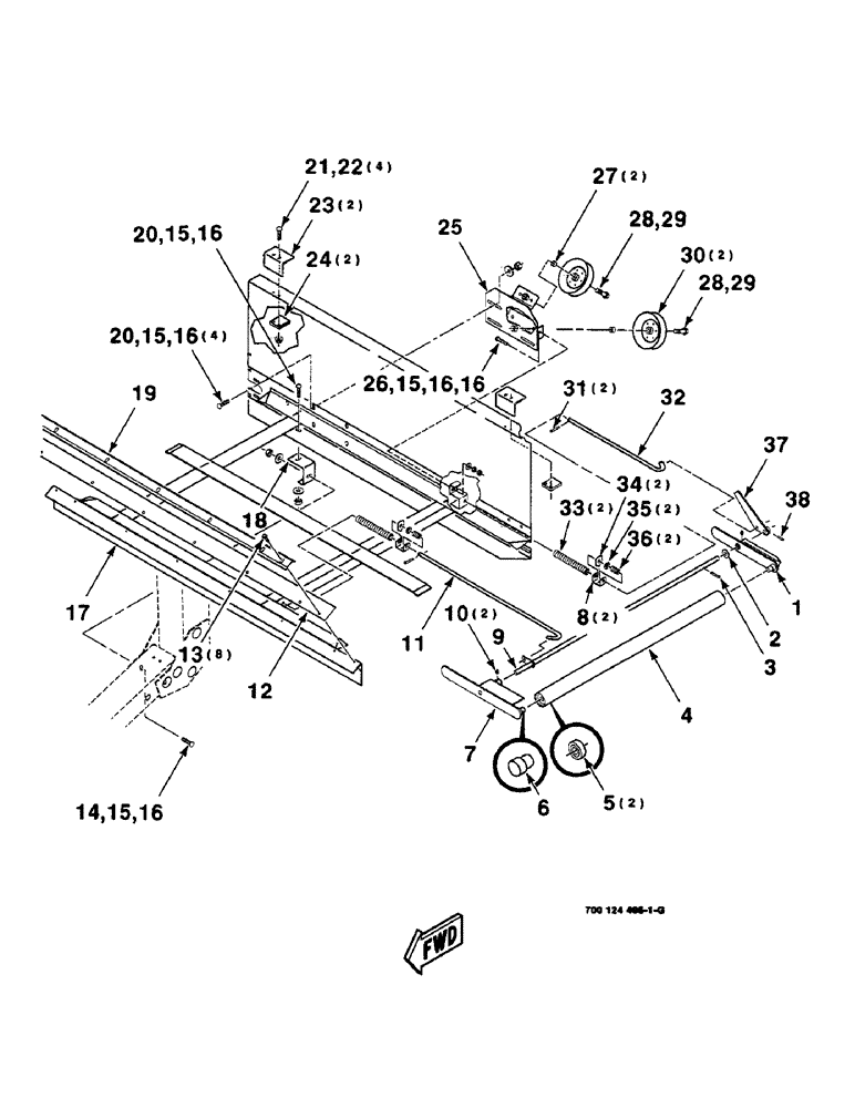 Схема запчастей Case IH 8830 - (6-04) - DRAPER FRAME ASSEMBLY, LEFT, SERIAL NUMBER CFH0030159 THRU CFH0030454, 15 FOOT ONLY (58) - ATTACHMENTS/HEADERS