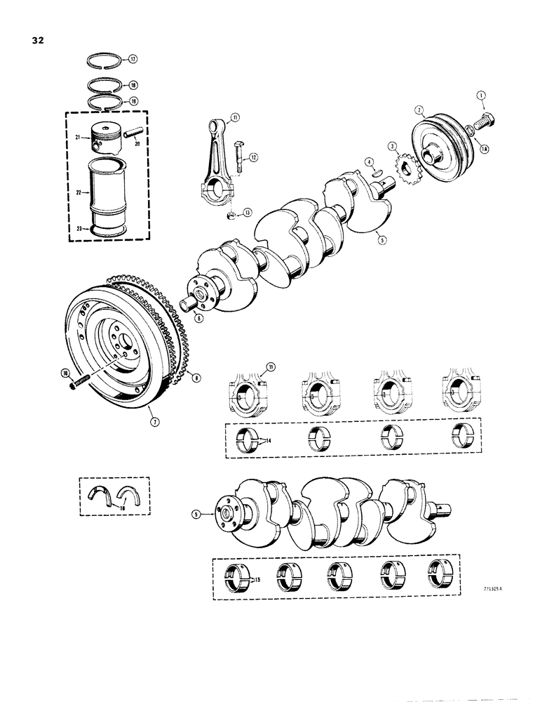 Схема запчастей Case IH 1830 - (032) - ENGINE SN 2707 AND AFTER, CRANKSHAFT, FLYWHEEL, PISTONS AND CONNECTING RODS (10) - ENGINE