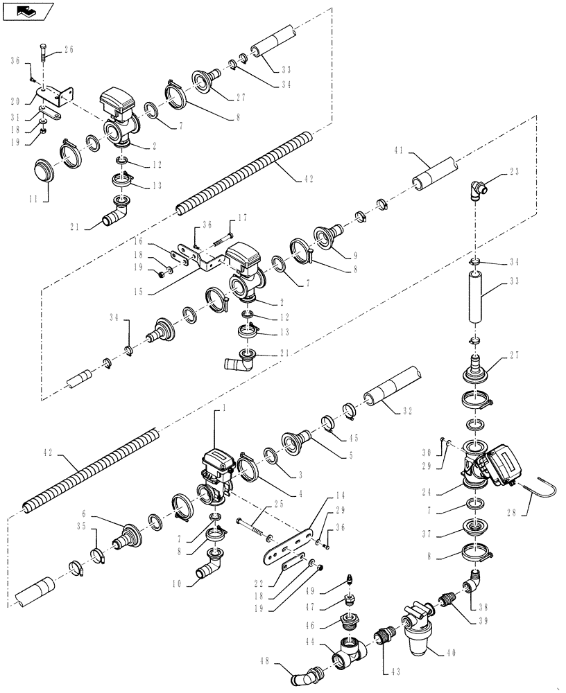 Схема запчастей Case IH 4420 - (09-059[02]) - BOOM PLUMBING, 7 SECTION, 120 BOOM, SN YBT029768 AND AFTER Liquid Plumbing