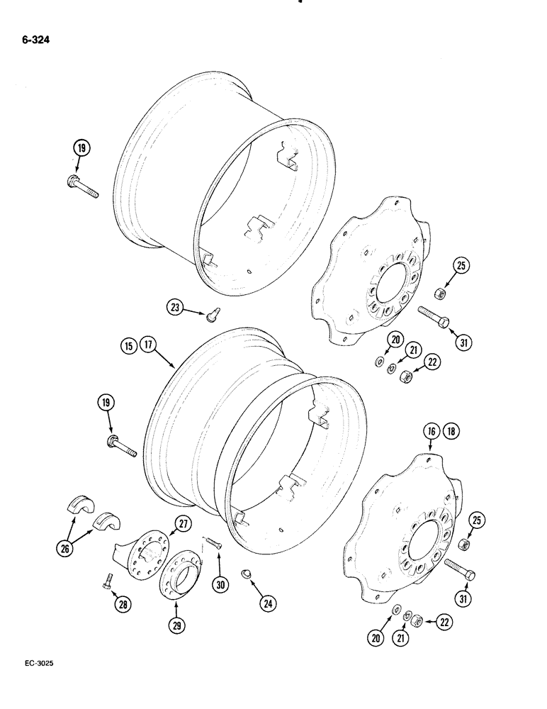 Схема запчастей Case IH 885 - (6-324) - WHEELS, REAR, STEEL - 24, 26, 28, AND 30 INCH (CONTD) (06) - POWER TRAIN