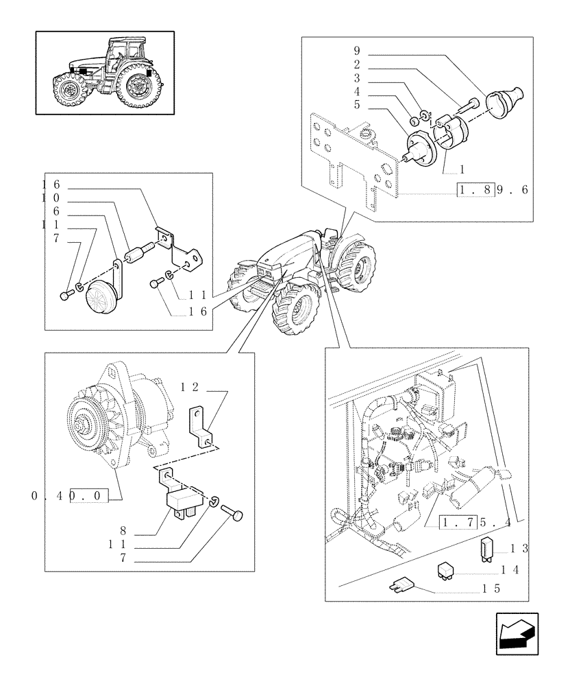 Схема запчастей Case IH JX70U - (1.75.1[02]) - HORN & AUXILIARY POWER SOCKETS (06) - ELECTRICAL SYSTEMS