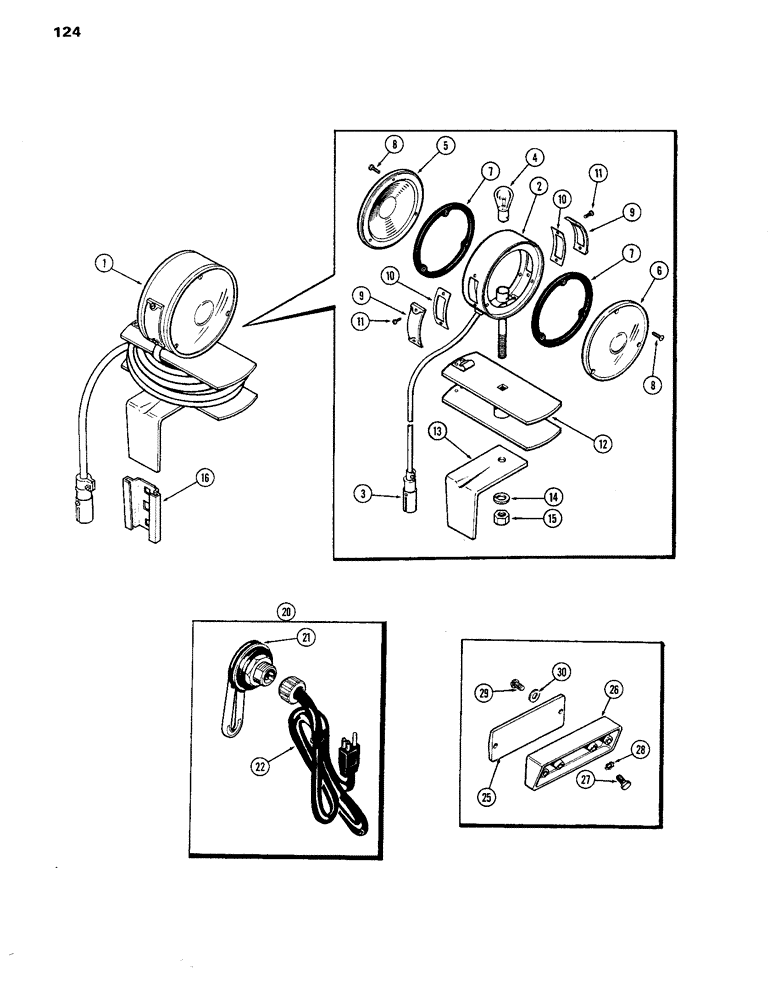 Схема запчастей Case IH 770 - (124) - IMPLEMENT WARNING LAMP, CYLINDER BLOCK HEATER AND RED REFLECTOR (04) - ELECTRICAL SYSTEMS