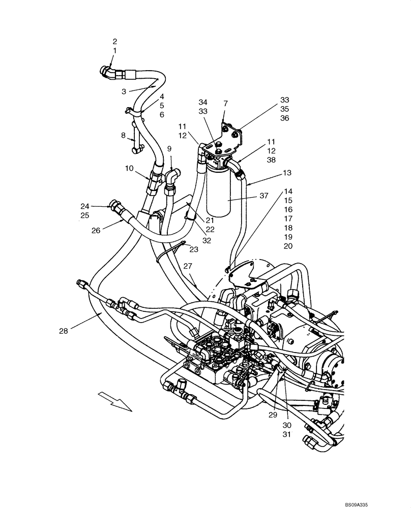 Схема запчастей Case IH 440 - (06-17) - HYDROSTATICS - PUMP TO COOLER (440 WITH PILOT CONTROL) (06) - POWER TRAIN
