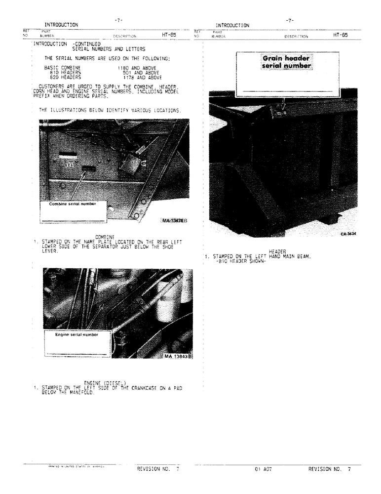 Схема запчастей Case IH 1470 - (00-07) - INTRODUCTION - SERIAL NUMBER LOCATIONS (00) - GENERAL
