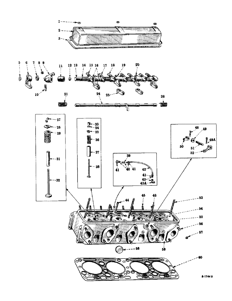 Схема запчастей Case IH SUPER M - (054) - DIESEL ENGINE, CYLINDER HEAD, VALVE COVER, VALVES AND STARTING VALVE MECHANISM (01) - ENGINE