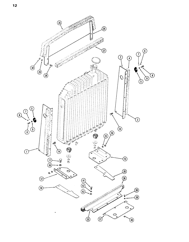 Схема запчастей Case IH 870 - (012) - RADIATOR BAFFLES, (336B) DIESEL AND (301B) SPARK IGNITION ENGINES (02) - ENGINE