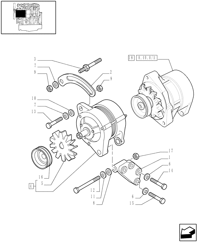 Схема запчастей Case IH JX95 - (0.40.0) - ALTERNATOR MOUNTING (01) - ENGINE