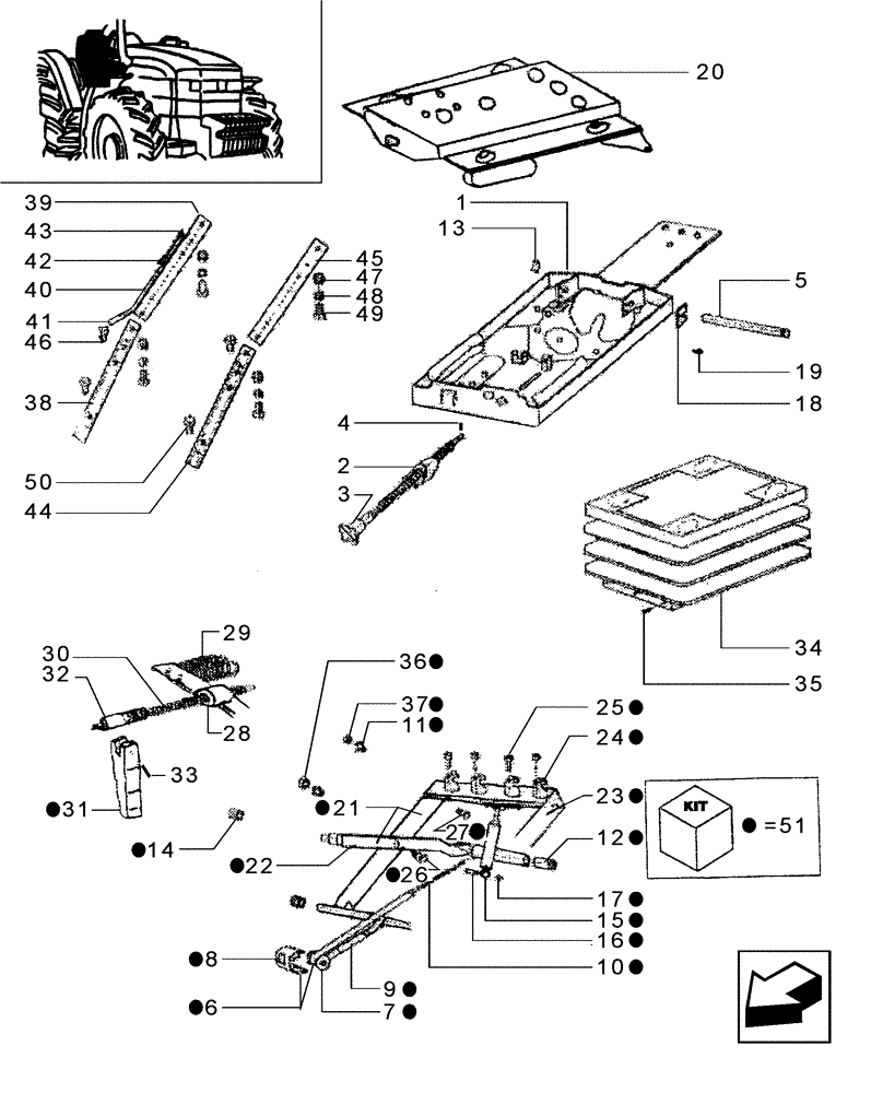 Схема запчастей Case IH JX95 - (1.93.3/01A[02]) - VAR - 190, 335878 - DELUXE VINYL SEAT, SUPPORT AND COMPONENT PARTS (10) - OPERATORS PLATFORM/CAB