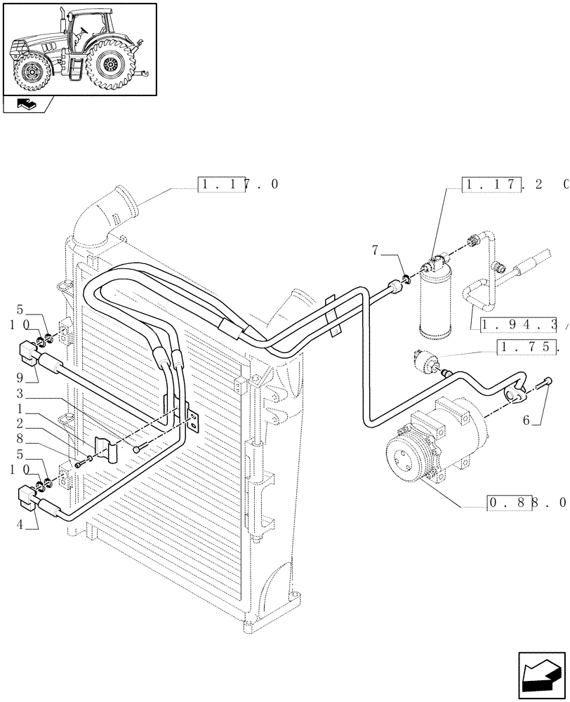 Схема запчастей Case IH MAXXUM 115 - (1.94.3/01[01]) - AIR CONDITIONING SYSTEM PIPES - C6663 (10) - OPERATORS PLATFORM/CAB