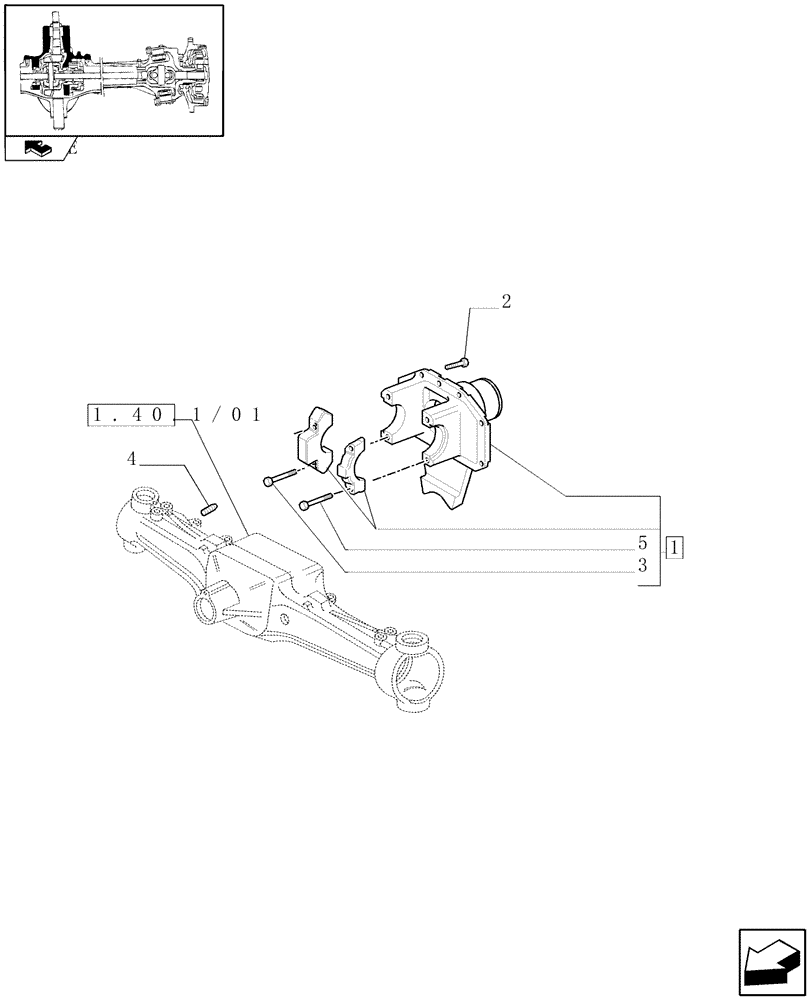 Схема запчастей Case IH MAXXUM 130 - (1.40.1/05) - (CL.3) SUSPENDED FRONT AXLE WITH HYDR. DIFFER. LOCK AND STEERING SENSOR - SUPPORT (VAR.330414) (04) - FRONT AXLE & STEERING