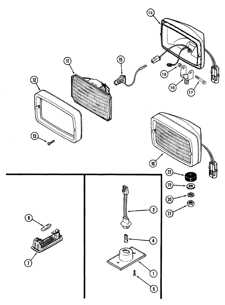 Схема запчастей Case IH 7220 - (4-040) - LAMP ASSEMBLIES, CONSOLE LAMP, CAB DOME LAMP AND CAB FLOOD LAMP (04) - ELECTRICAL SYSTEMS
