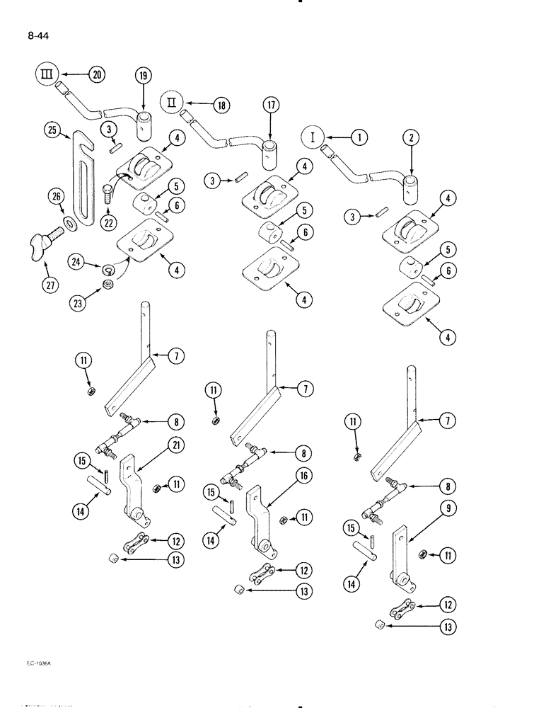 Схема запчастей Case IH 595 - (8-44) - REMOTE AUXILIARY VALVE CONTROL, FIRST, SECOND AND THIRD BANK , WITH CAB (08) - HYDRAULICS