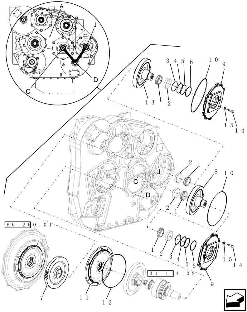Схема запчастей Case IH 8120 - (31.114.01) - PTO, OUTPUT GEARS, ENGINE GEARBOX (31) - IMPLEMENT POWER TAKE OFF