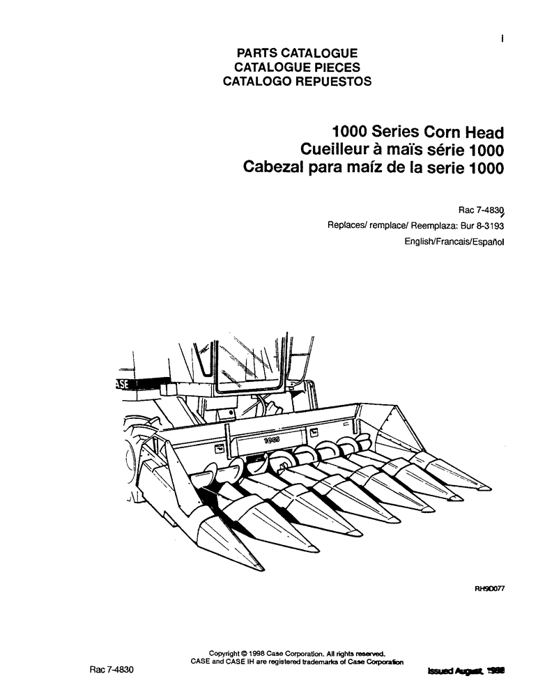 Схема запчастей Case IH 1043 - (00-1) - PARTS CATALOGUE (00) - PICTORIAL INDEX