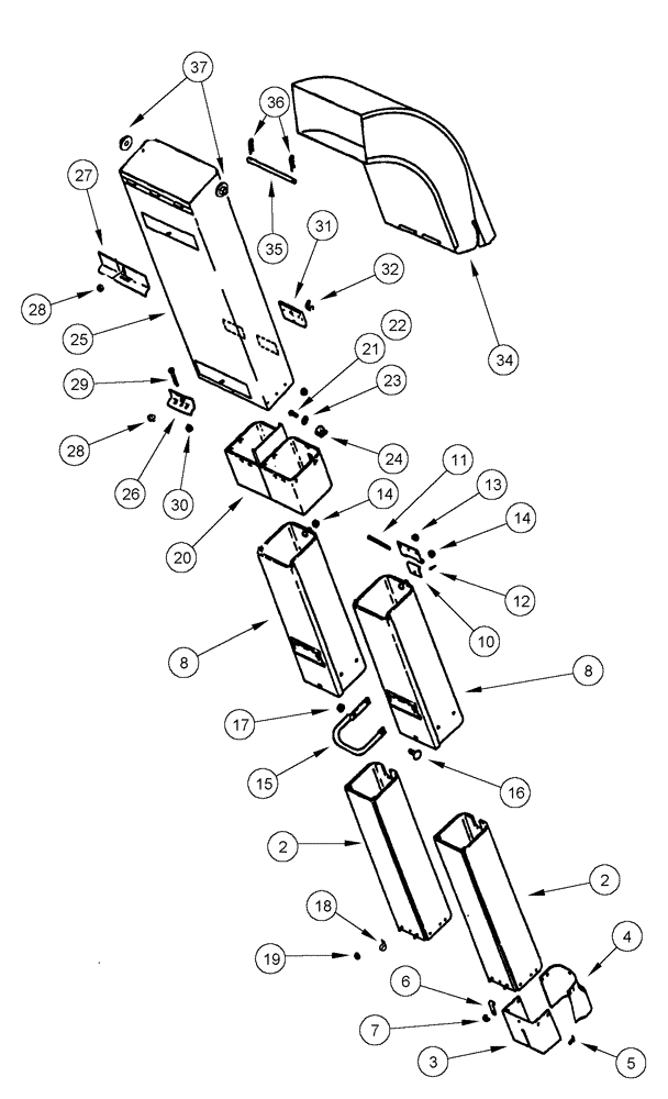 Схема запчастей Case IH CPX610 - (09C-12) - CONVEYOR CHUTES - OUTER, DRUMS NO. 2 & 5 (15) - HANDLING SYSTEM