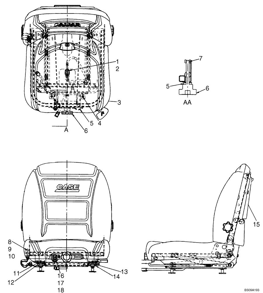 Схема запчастей Case IH 445CT - (09-23A) - SEAT MOUNTING - DELUXE SUSPENSION SEAT (09) - CHASSIS