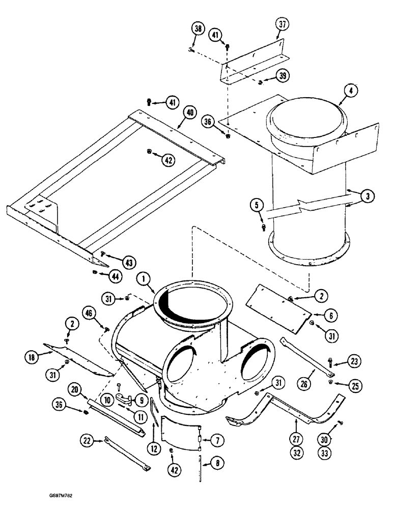 Схема запчастей Case IH 1660 - (9E-32) - LOWER GRAIN TANK, UNLOADER HOUSING, P.I.N. JJC0040895 AND AFTER (17) - GRAIN TANK & UNLOADER