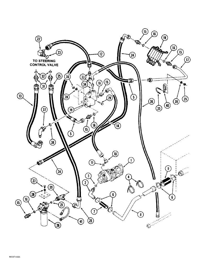 Схема запчастей Case IH 9370 QUADTRAC - (8-120) - HIGH OUTPUT HYDRAULIC SYSTEM, GEAR PUMP CIRCUIT TO PRIORITY VALVE, P.I.N. JEE0071001 AND AFTER (08) - HYDRAULICS