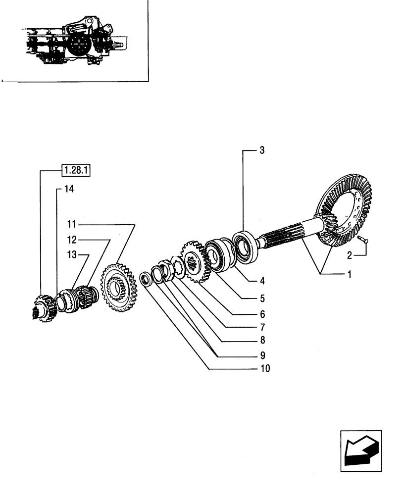 Схема запчастей Case IH JX65 - (1.32.1[03]) - CENTRAL REDUCTION GEARS - BEVEL GEAR PAIR AND GEAR (03) - TRANSMISSION