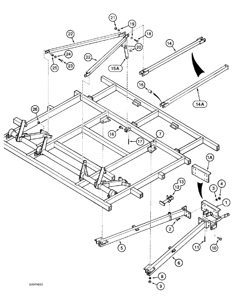Схема запчастей Case IH 4800 - (9-24) - LEVEL LIFT TRACTOR HITCH, BRACES AND BEAMS, UNITS WITH FRONT CONNECTING HITCH TUBE (09) - CHASSIS/ATTACHMENTS
