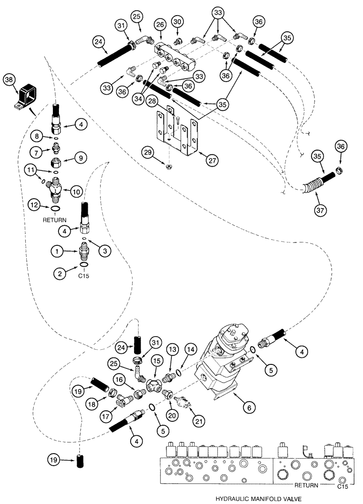 Схема запчастей Case IH 2155 - (8-28) - DRUM BAR LUBRICATION PLUMBING SYSTEM (07) - HYDRAULICS