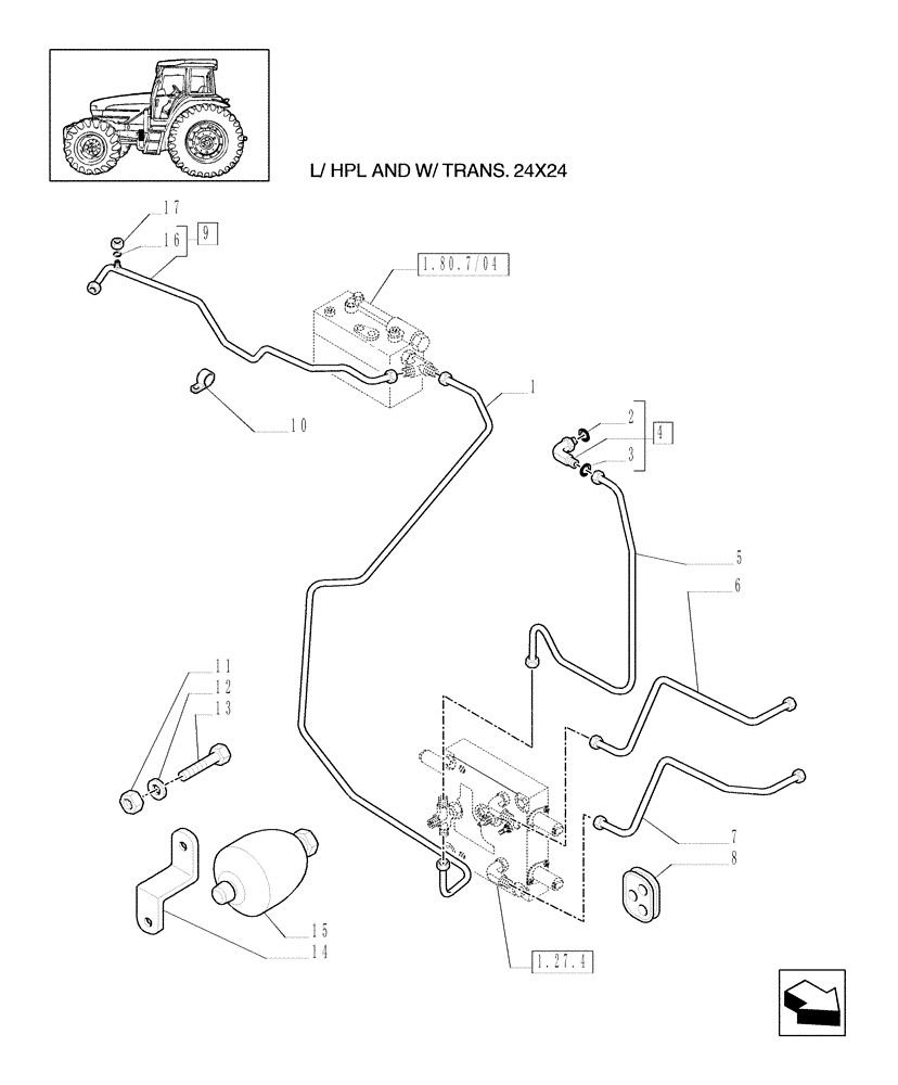 Схема запчастей Case IH MXU115 - (1.29.6/02) - (VAR.831) CCLS WITH 2 MECHANICAL CONTROL VALVE - GEARBOX CONTROL PIPES (03) - TRANSMISSION