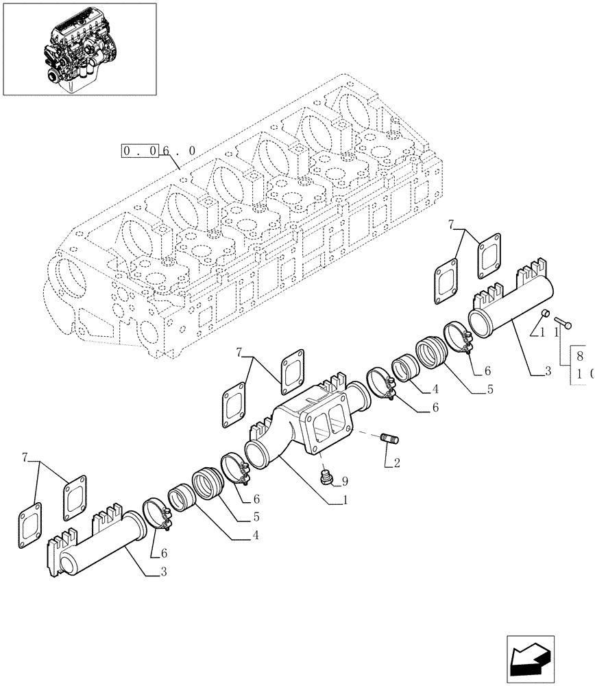 Схема запчастей Case IH F3BE0684A B001 - (0.07.8[01]) - EXHAUST MANIFOLD (504041325) 