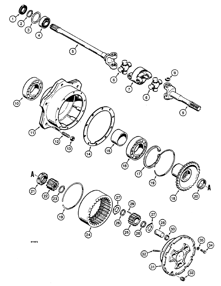 Схема запчастей Case IH 1390 - (G5-1) - FRONT DRIVE AXLE, AXLE SHAFT AND PLANETARY (06) - POWER TRAIN