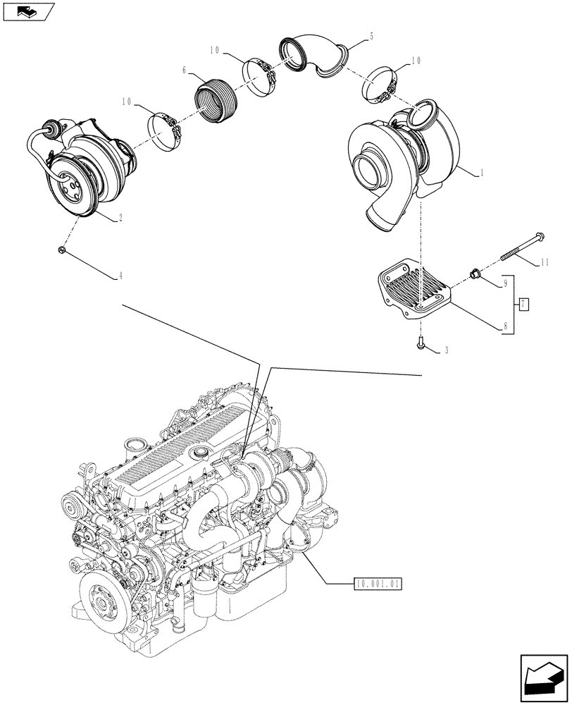 Схема запчастей Case IH F3DFA613A E001 - (10.250.02) - TURBOCHARGER & RELATED PARTS (504386765) (10) - ENGINE