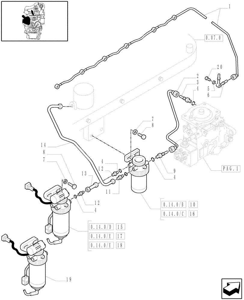 Схема запчастей Case IH MXM190 - (0.14.0[04]) - 2 FILTERS FUEL SYSTEM (01) - ENGINE