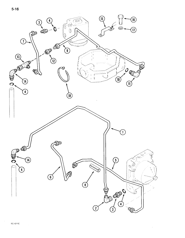 Схема запчастей Case IH 895 - (5-16) - POWER STEERING TUBES, REAR, MFD TRACTOR WITHOUT CAB, WITH OR WITHOUT TWO SPEED POWER SHIFT (05) - STEERING