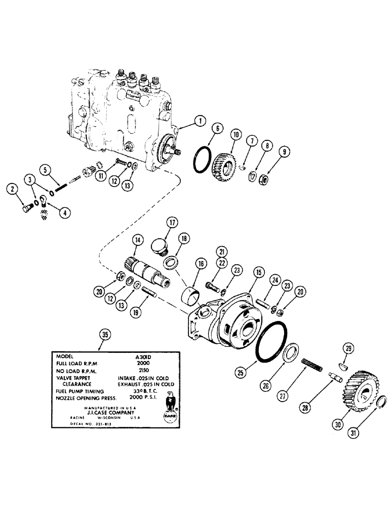 Схема запчастей Case IH 1010 - (396) - FUEL INJECTION PUMP AND DRIVE, 301 DIESEL ENGINE (10) - ENGINE