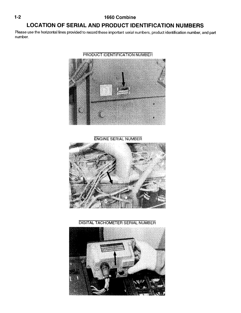 Схема запчастей Case IH 1660 - (1-02) - LOCATION OF SERIAL AND PRODUCT IDENTIFICATION NUMBERS (00) - PICTORIAL INDEX