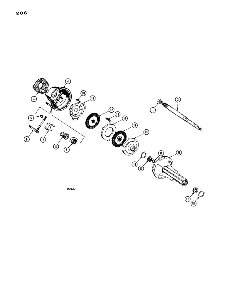 Схема запчастей Case IH 1660 - (206) - CLUTCH SHAFT AND HOUSING (14) - MAIN GEARBOX & DRIVE