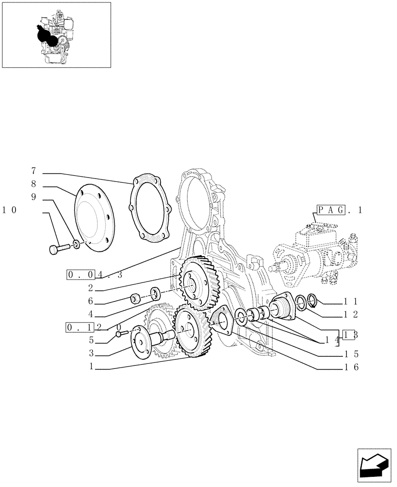 Схема запчастей Case IH JX65 - (0.14.0[02]) - FUEL INJECTION PUMP DRIVE GEARS (BEFORE S/N 13286) (01) - ENGINE