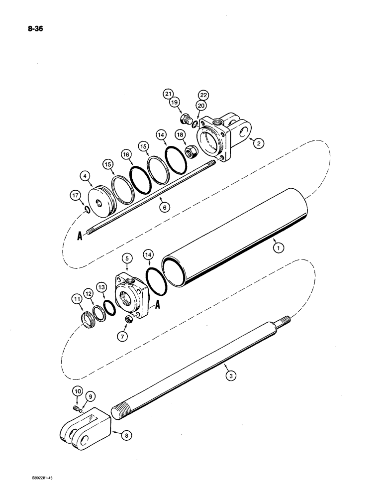 Схема запчастей Case IH 780 - (8-36) - TRANSPORT LIFT CYLINDER, 145433C91, TIE-BOLT TYPE, 3-1/2 INCH ID (08) - HYDRAULICS