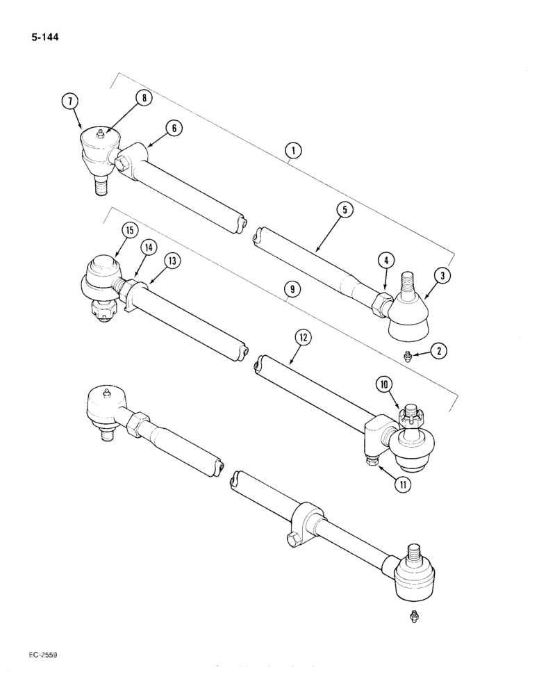 Схема запчастей Case IH 385 - (5-144) - TIE ROD (05) - STEERING