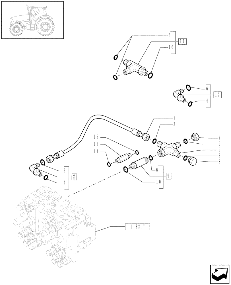 Схема запчастей Case IH PUMA 195 - (1.82.7/11[02]) - (VAR.484) RIGHT LIFT ROD AND TOP LINK HYDRAULIC ADJUST W/ELECTRONIC CONTROL - PIPES (07) - HYDRAULIC SYSTEM