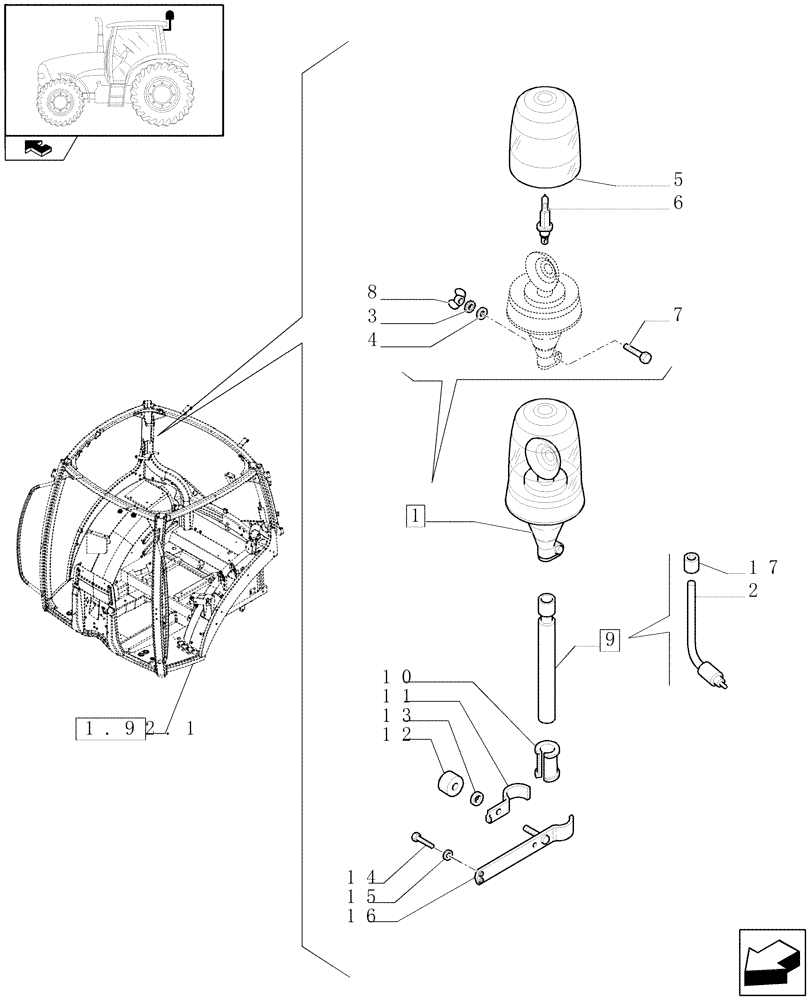 Схема запчастей Case IH PUMA 165 - (1.75.8) - (VAR.009-755) ROTARY BEACON & COMPONENTS (06) - ELECTRICAL SYSTEMS