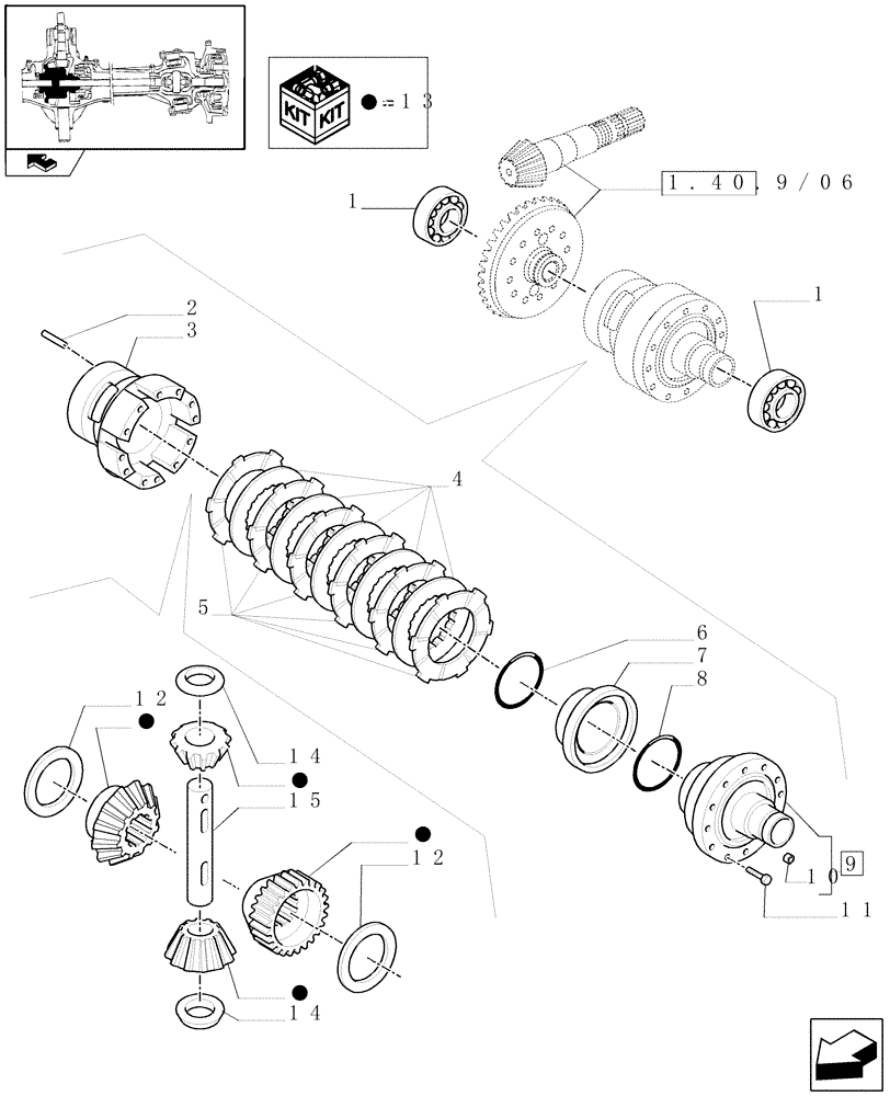 Схема запчастей Case IH PUMA 140 - (1.40. 9/07[01]) - (CL.3) SUSPENDED FRONT AXLE WITH HYDR. DIFF. LOCK, ST. SENSOR AND BRAKES- DIFFERENTIAL - C5954 (VAR.330427) (04) - FRONT AXLE & STEERING