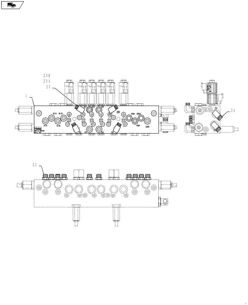 Схема запчастей Case IH 4420 - (06-036[02]) - VALVE, 6-SECTION, W/FITTINGS, ENDING 01/2009 Hydraulic Plumbing