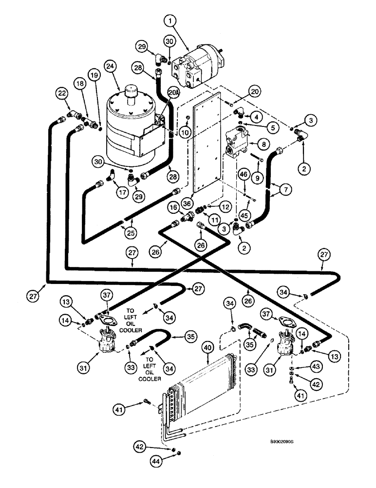 Схема запчастей Case IH 955 - (8-014) - BLOWER PUMP HYDRAULIC SYSTEM, 12 AND 16 ROW NARROW, FRONT FOLD, 12 ROW WIDE, FRONT FOLD (08) - HYDRAULICS