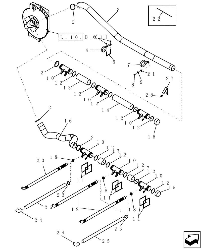 Схема запчастей Case IH 1200 - (L.10.E[04]) - VACUUM AIR SYSTEM - 12 ROW NARROW MOUNTED STACKER L - Field Processing