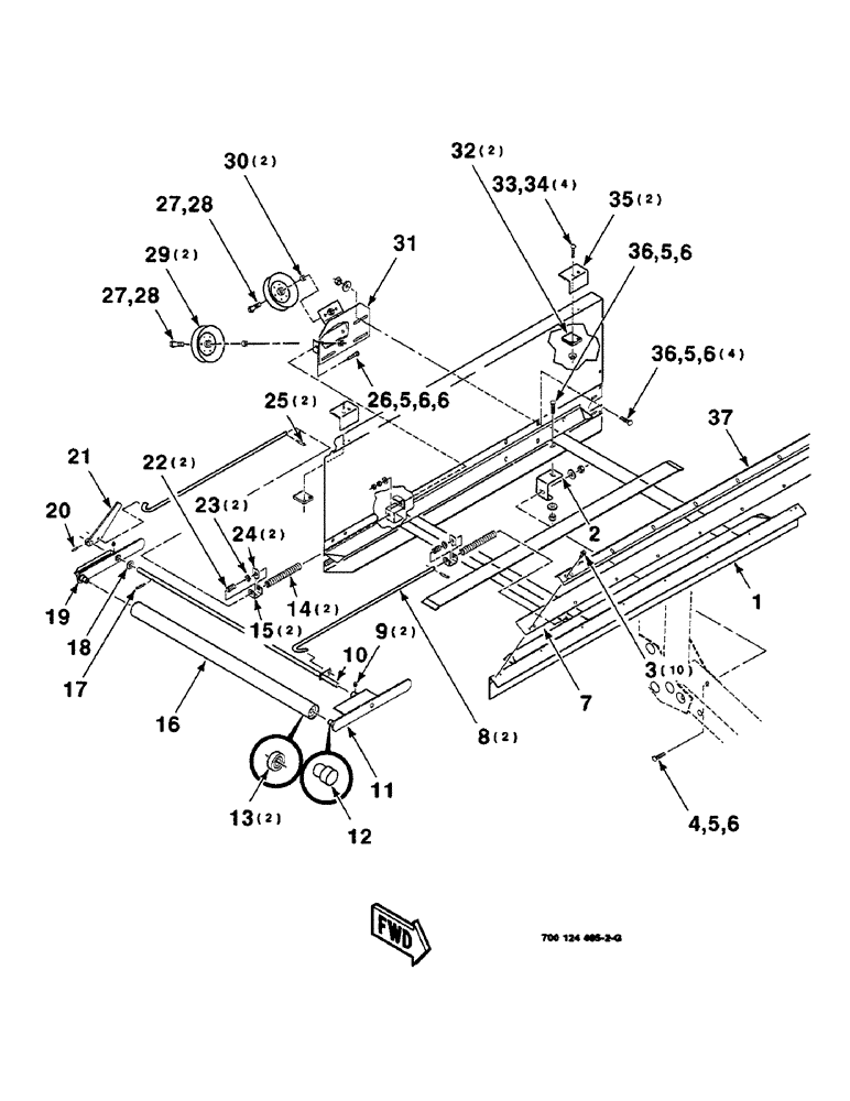 Схема запчастей Case IH 8830 - (6-20) - DRAPER FRAME ASSEMBLY, RIGHT, SERIAL NUMBER CFH0030159 THRU CFH0030454, 18 FOOT ONLY (58) - ATTACHMENTS/HEADERS