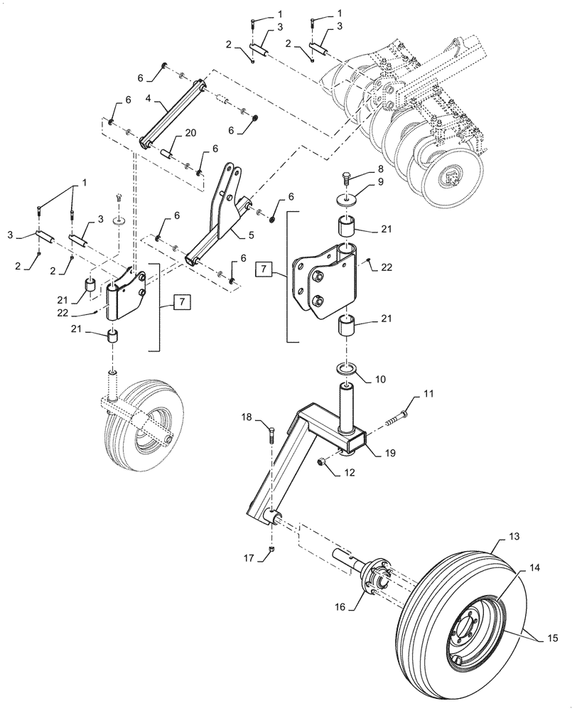 Схема запчастей Case IH 370 TRUE-TANDEM - (44.100.04) - PIVOTING GAUGE WHEEL (44) - WHEELS