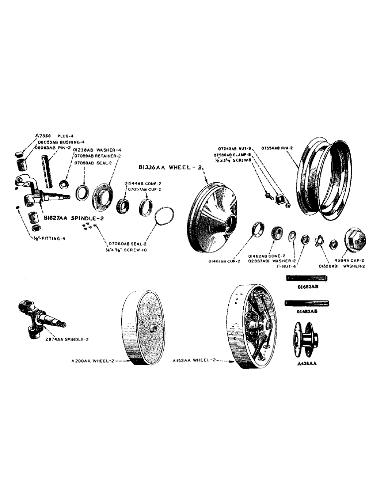 Схема запчастей Case IH DV-SERIES - (112) - FRONT WHEELS AND SPINDLE, FOR "D" - "DC-4" - "DO" - "DV" TRACTORS (06) - POWER TRAIN
