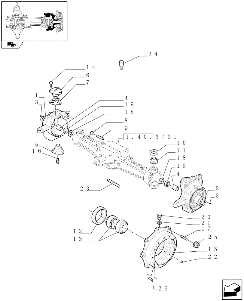 Схема запчастей Case IH PUMA 155 - (1.40. 3/02[01]) - (CL.4) FRONT AXLE W/MULTI-PLATE DIFF. LOCK, ST. SENSOR AND BRAKES - KNUCKLES AND HUBS (VAR.330426) (04) - FRONT AXLE & STEERING