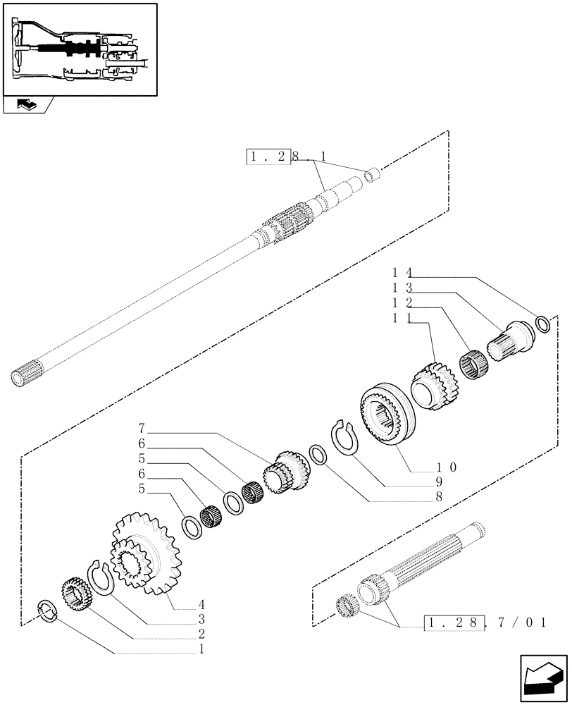 Схема запчастей Case IH FARMALL 95U - (1.28.1/01[01]) - 20X12 TRANSMISSION - CREEPER AND REVERSER MAIN GEARS (VAR.330113-331113) (03) - TRANSMISSION